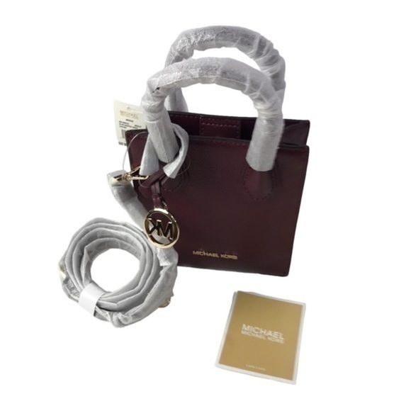 Michael Kors Handbags - New Michael Kors Mercer Extra Small Crossbody Bag in Burgundy Pebbled Leather